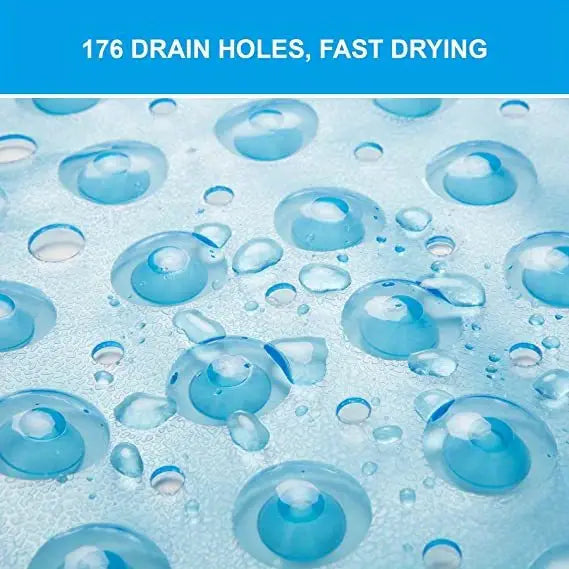 Extra Large Blue Non-Slip Bath Mat with Suction Cups