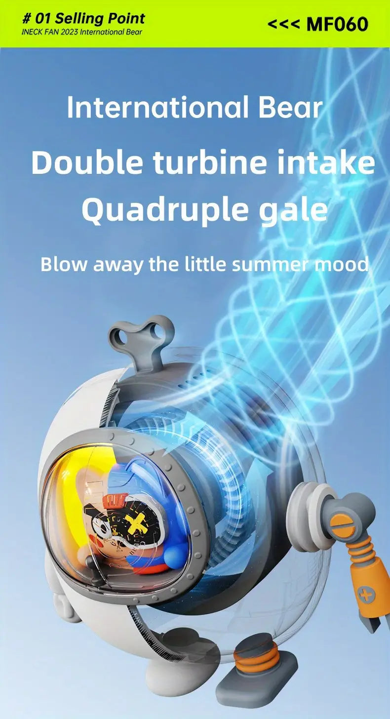 Portable Neck Fan, USB Rechargeable, 900 mAh, 3 Speeds