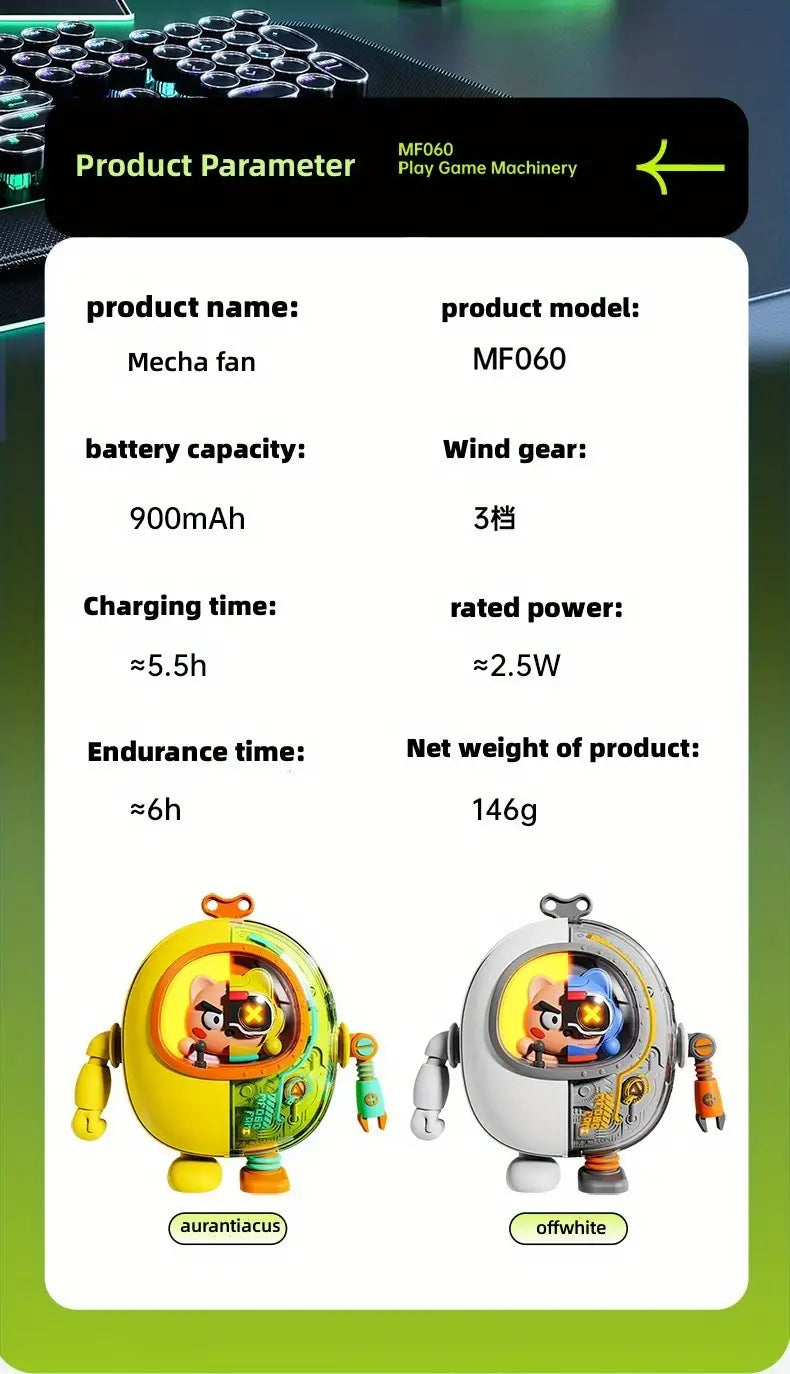 Portable Neck Fan, USB Rechargeable, 900 mAh, 3 Speeds
